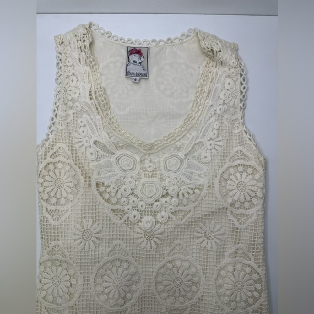 Yoana Baraschi Crochet Off White Cream Lined Sleeveless Dress sz 4 - Picture 2 of 12
